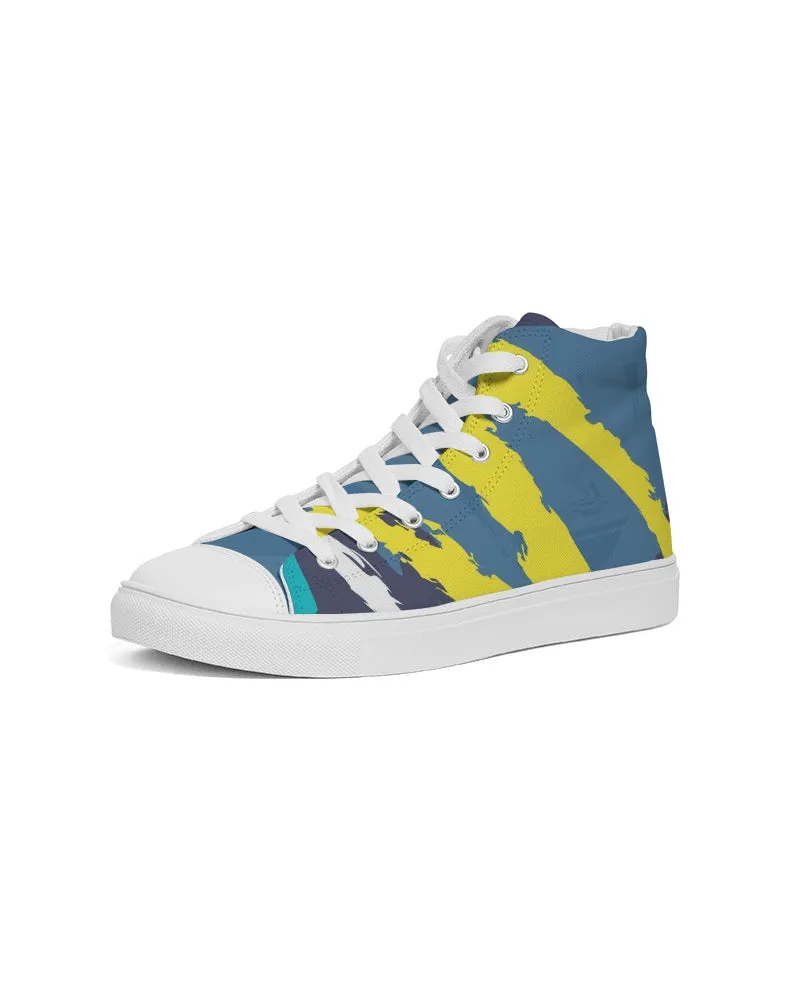 Abstract Blue Men's Hightop Canvas Shoe