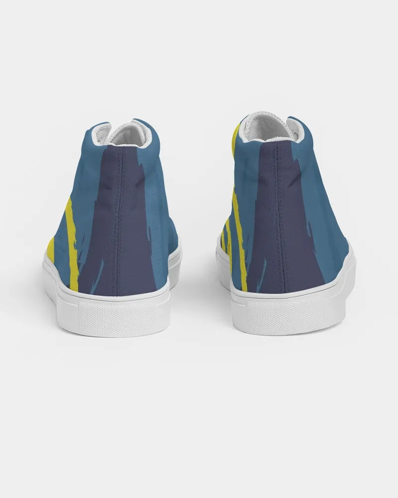 Abstract Blue Men's Hightop Canvas Shoe