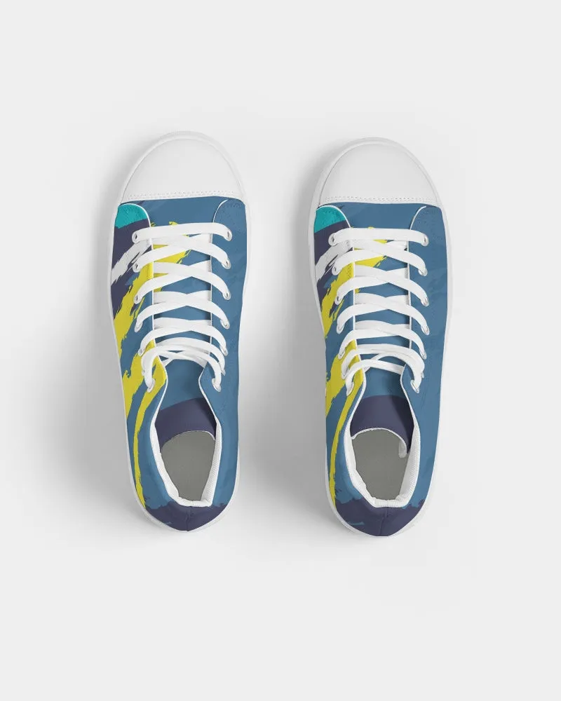 Abstract Blue Men's Hightop Canvas Shoe