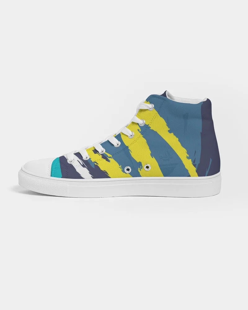 Abstract Blue Men's Hightop Canvas Shoe