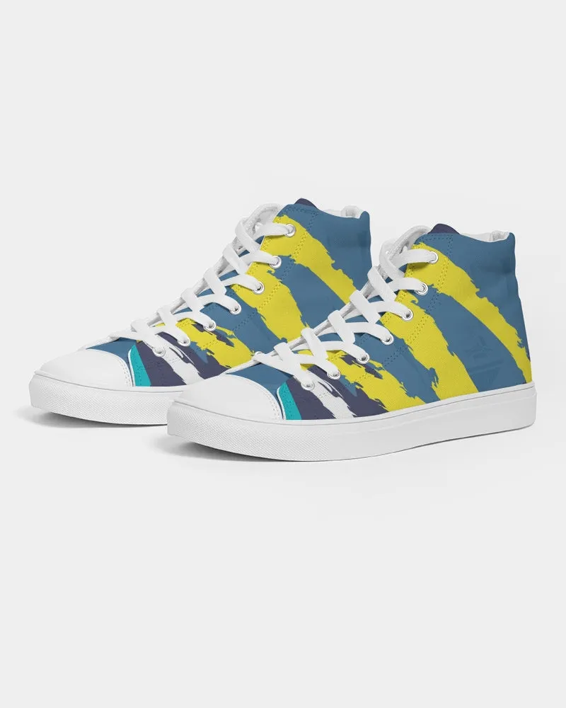 Abstract Blue Men's Hightop Canvas Shoe