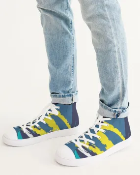 Abstract Blue Men's Hightop Canvas Shoe