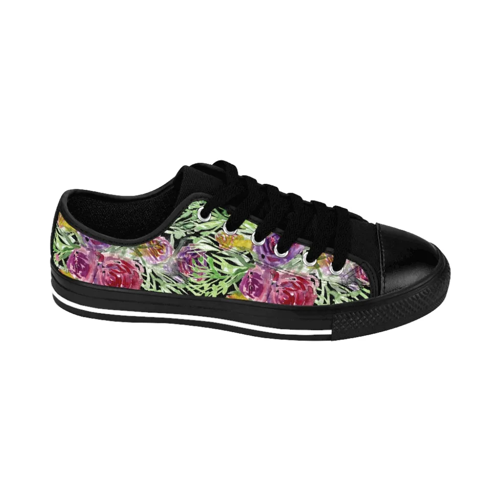 Black Floral Rose Women's Sneakers, Flower Print Best Tennis Casual Shoes For Women (US Size: 6-12)