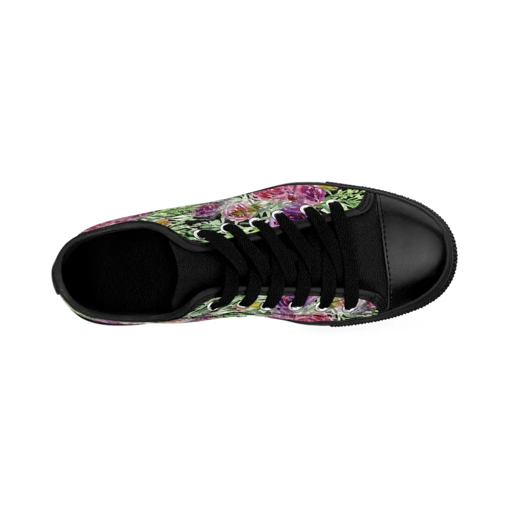 Black Floral Rose Women's Sneakers, Flower Print Best Tennis Casual Shoes For Women (US Size: 6-12)