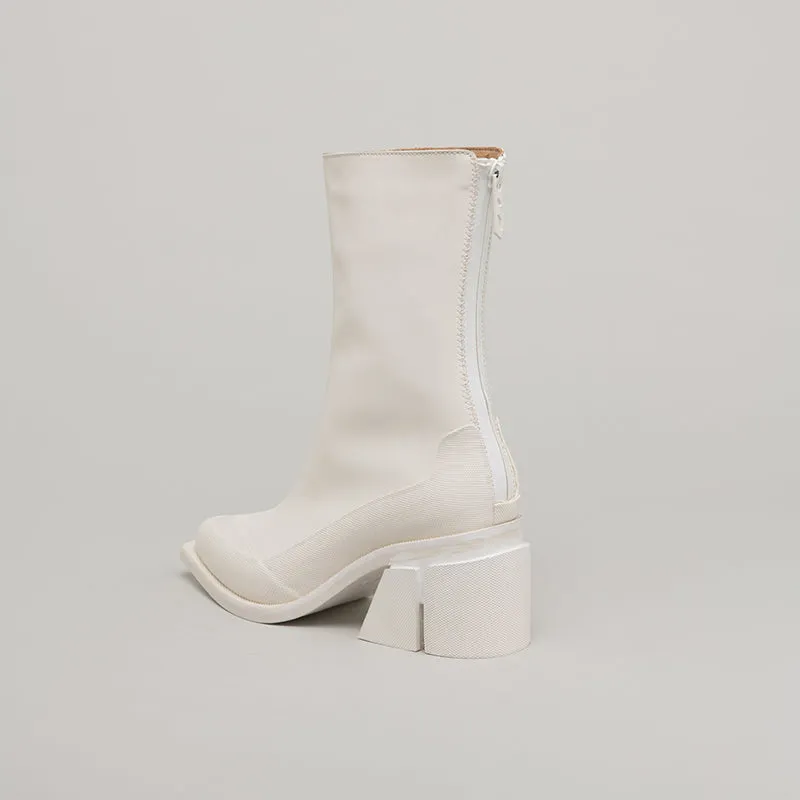 both - GAO LOW HEEL ZIP-WHITE