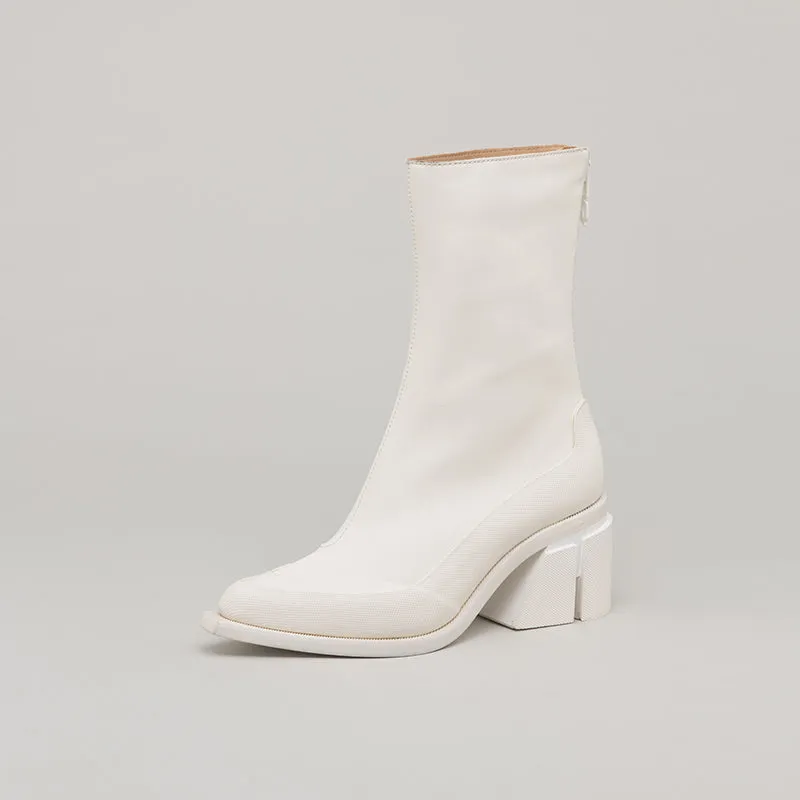 both - GAO LOW HEEL ZIP-WHITE