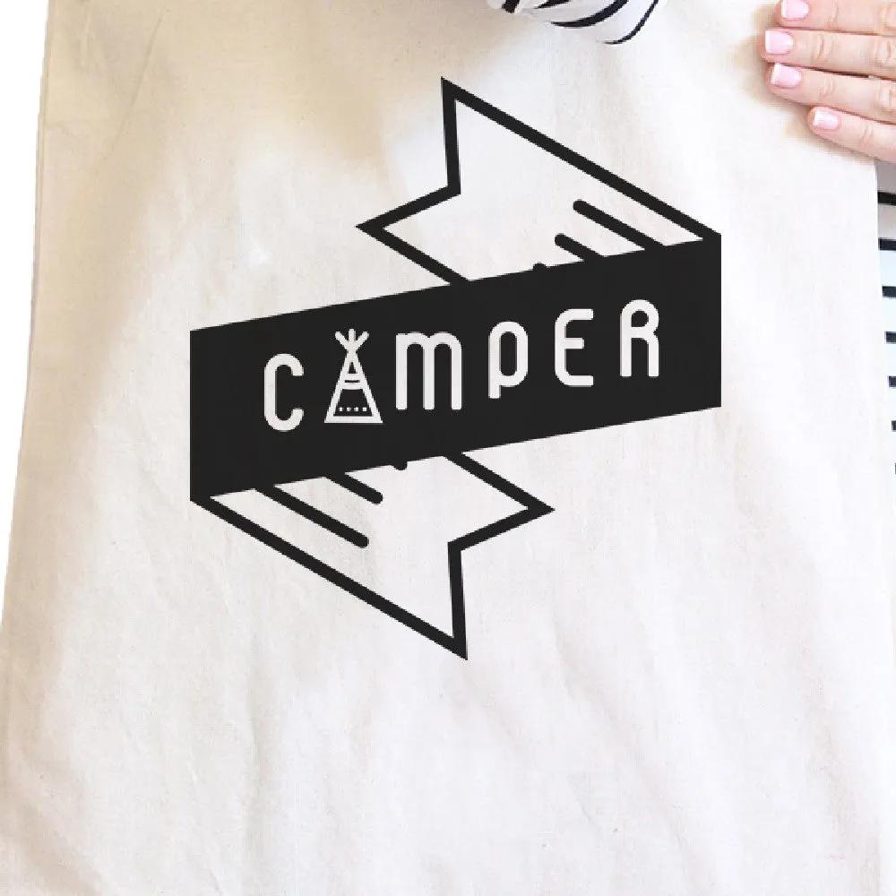 Camper Natural Canvas Bag Unique Graphic Gift Ideas Camping Lovers