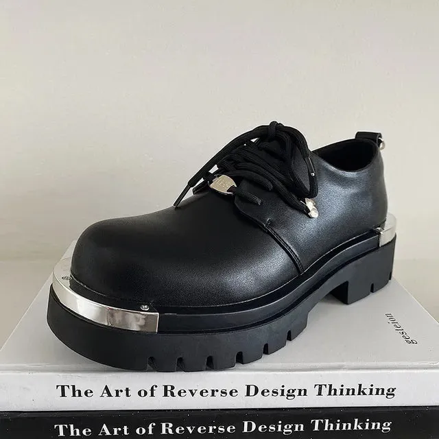 Casual Platform Black Leather Shoes