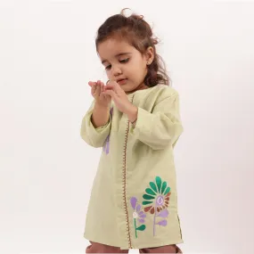 Cotton Kurta For Kids | Flower Printed | Green