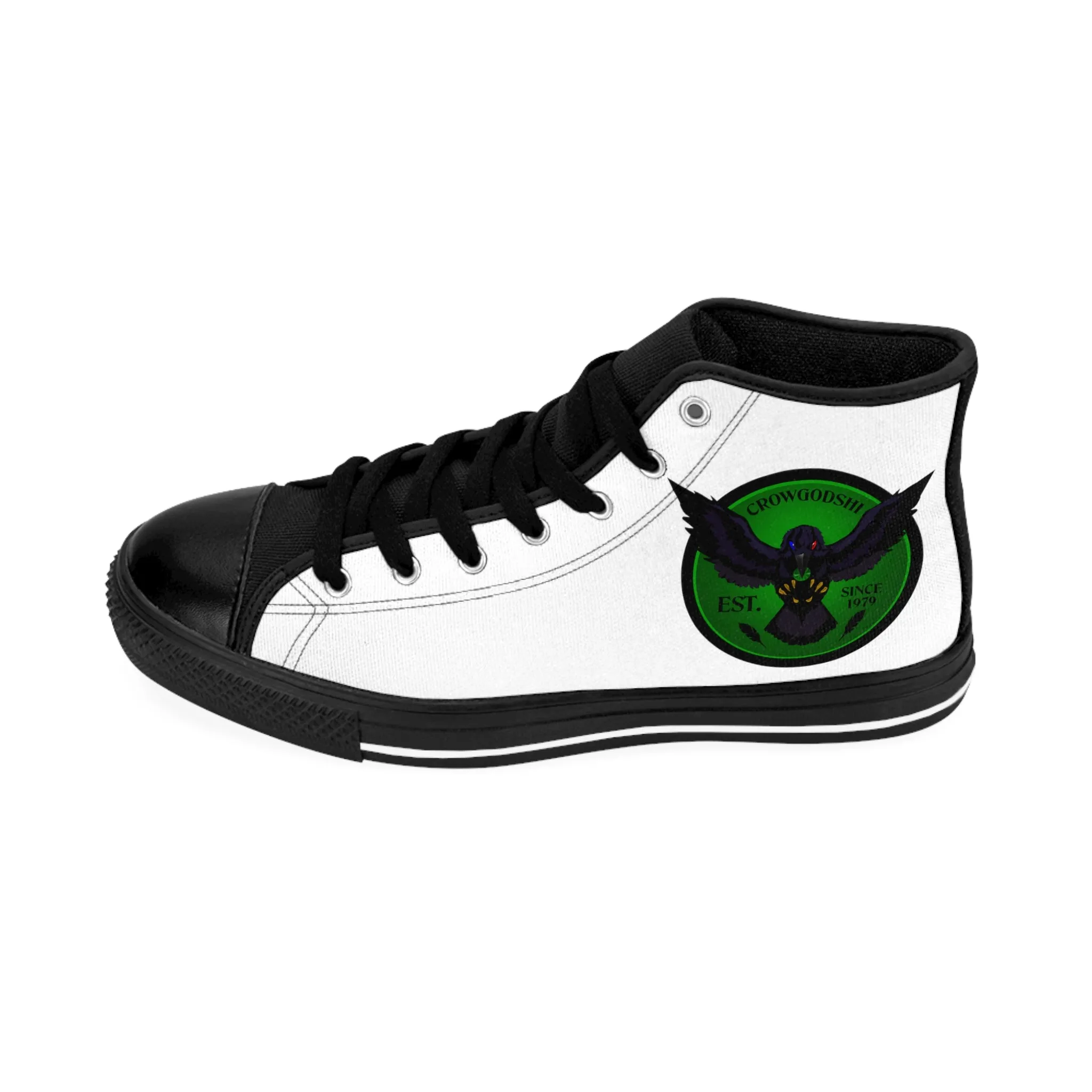 Crowgodshi 2nd Gen. High-Tops, White on White w/ GREEN LOGO