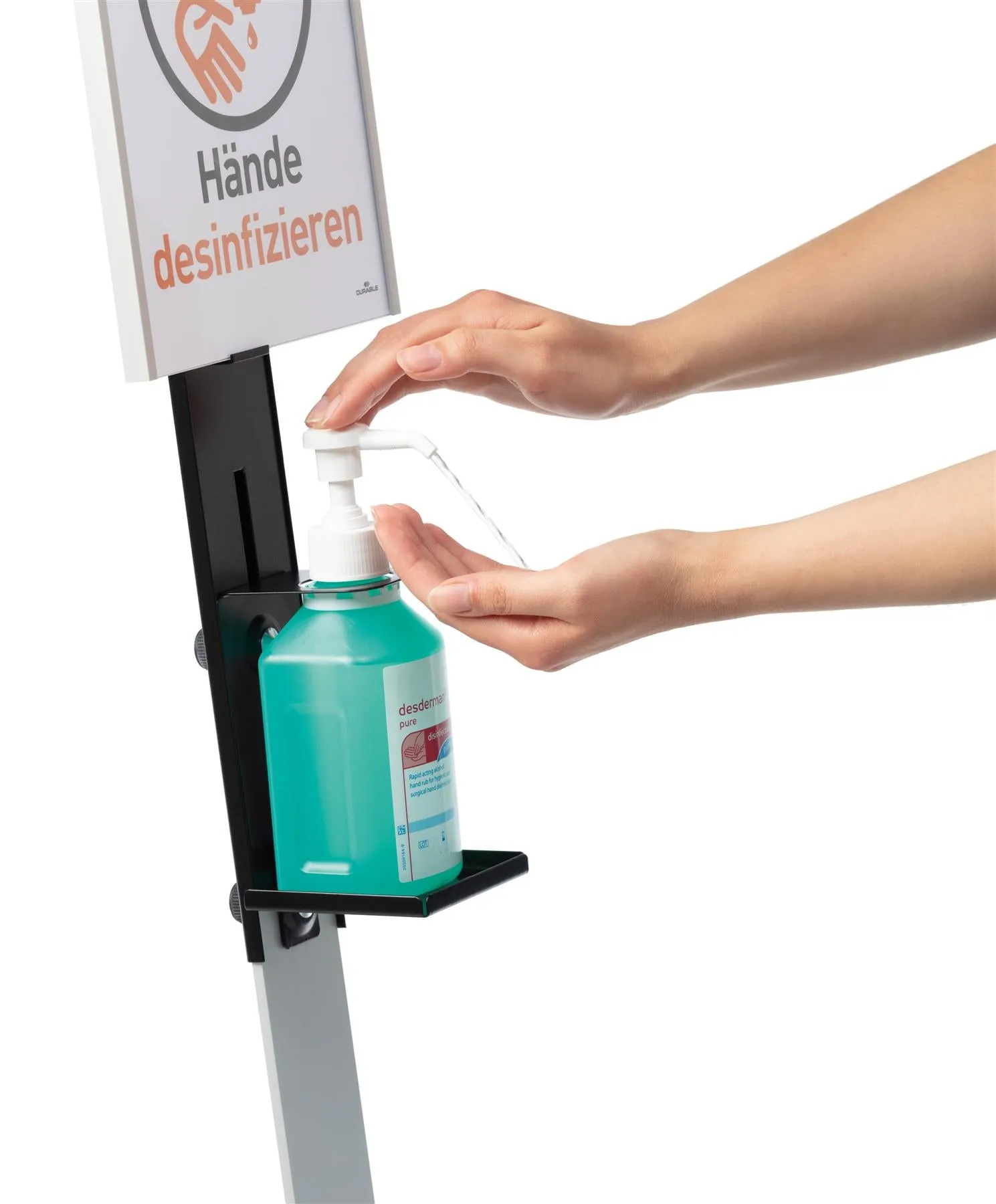 Durable Hand Sanitiser Disinfectant Dispenser Floor Stand with Sign | White