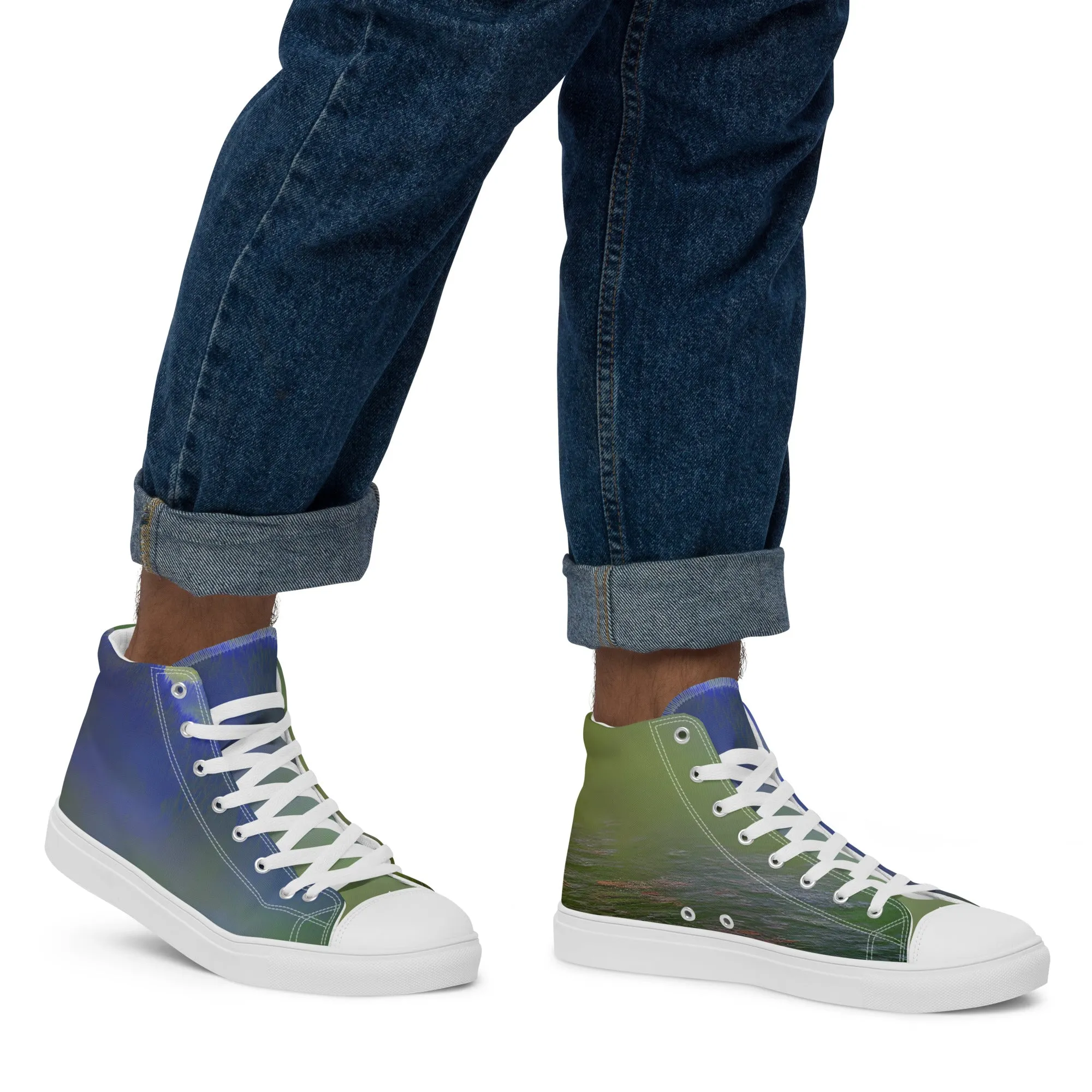 Elevate Your Style with Our Teal Abstract Men's High Top Shoes - Shop Now!