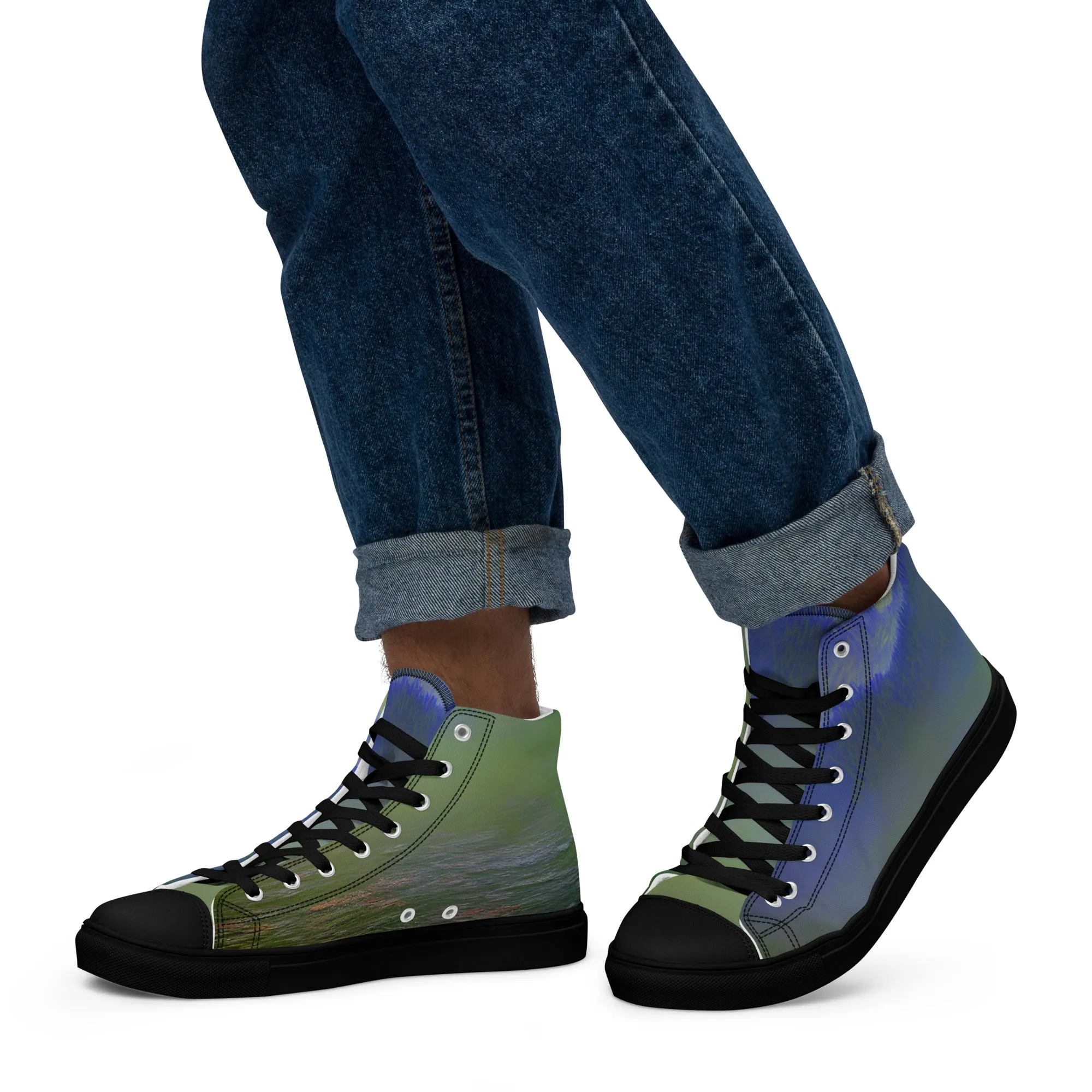 Elevate Your Style with Our Teal Abstract Men's High Top Shoes - Shop Now!