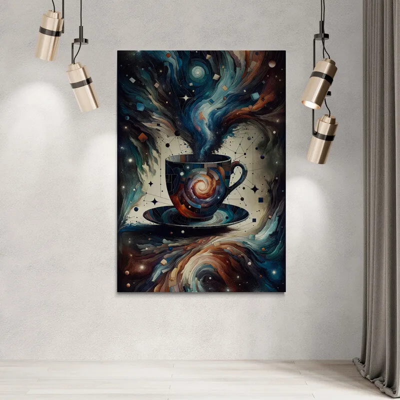 Galactic Teacup Serenity: Cubist Wall Art Print - canvas