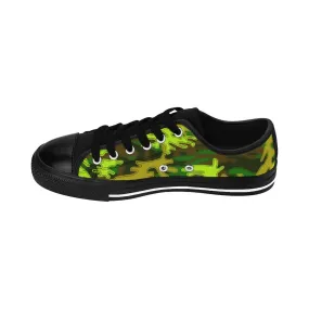 Green Camo Men's Low Tops, Military Army Print Best Canvas Sneakers Shoes For Men