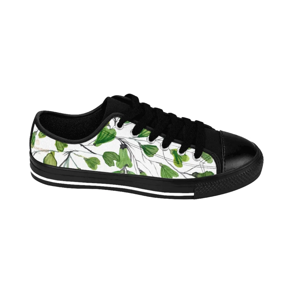 Green Maidenhair Print Men's Sneakers, Best Tropical Leaf Print Men's Low Top Tennis Shoes