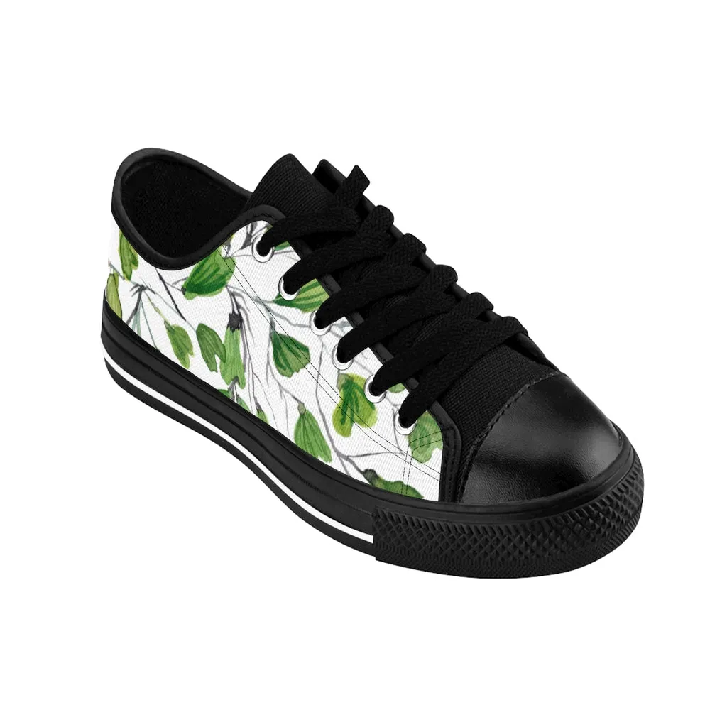 Green Maidenhair Print Men's Sneakers, Best Tropical Leaf Print Men's Low Top Tennis Shoes