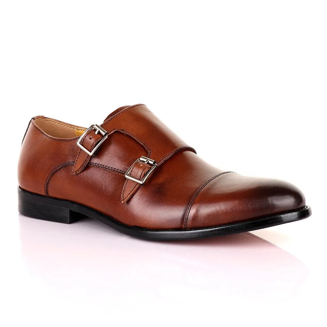 John Mendson Double Monk Strap Brown Leather Shoe