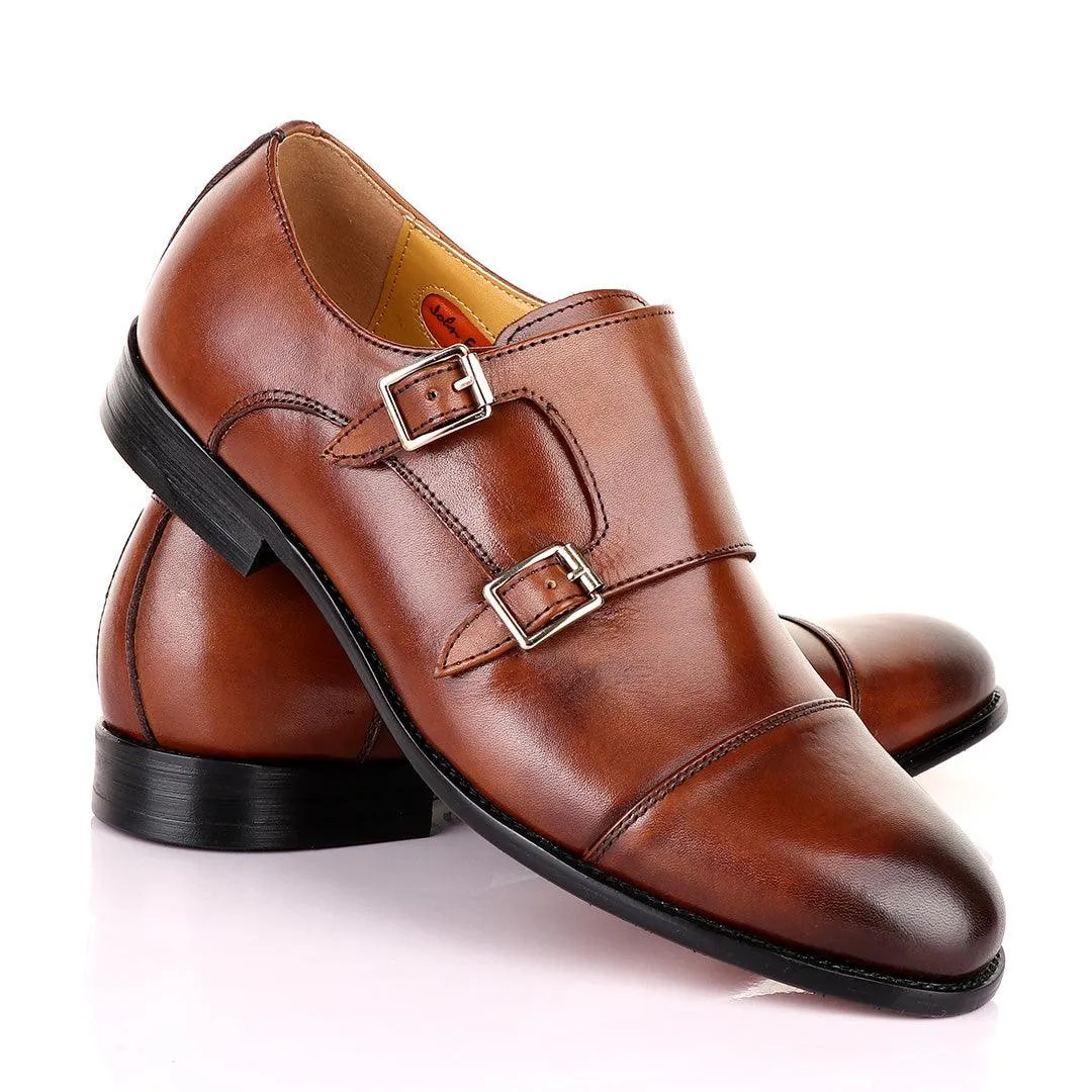 John Mendson Double Monk Strap Brown Leather Shoe