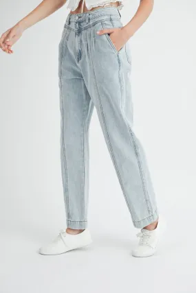 MABLE Pleated Front Detail Straight Jeans