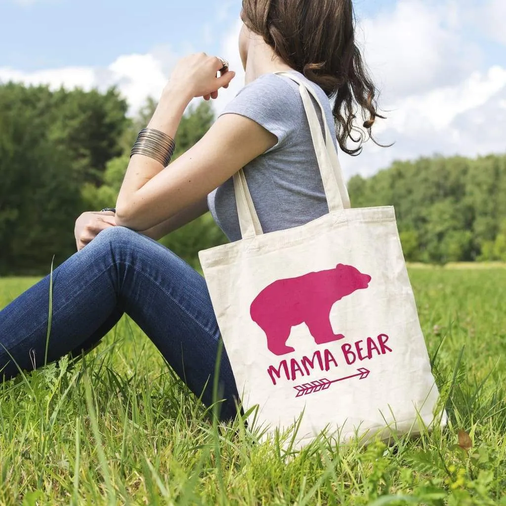 Mama Bear Canvas Tote Bag - Pink New Mom Gift