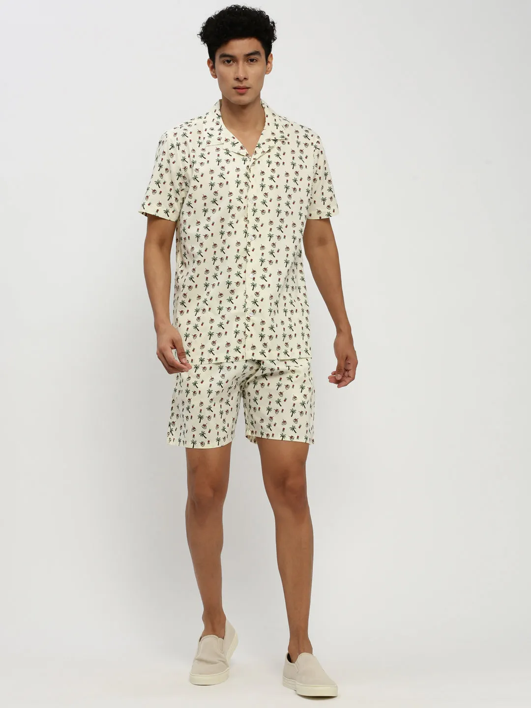 Men Cream Printed Co ordSet