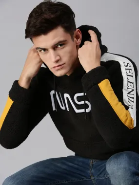 Men Hooded Solid Black Sweatshirt