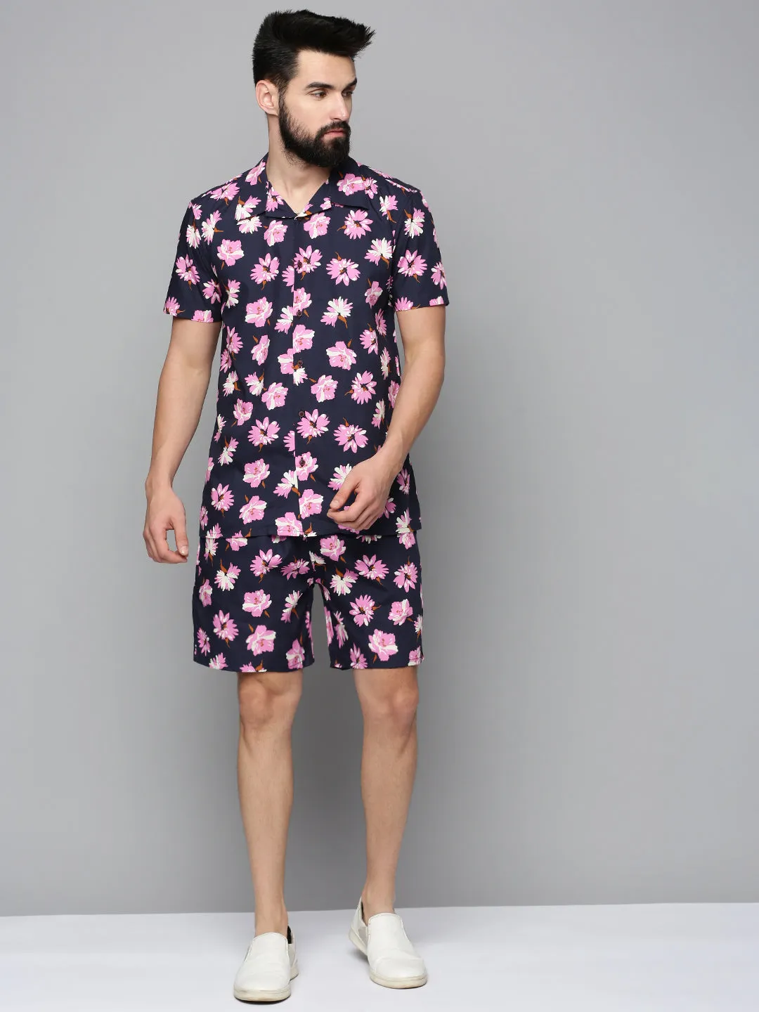 Men Navy Printed Co Ord Set