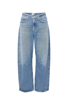 Miro Distressed High-rise Barrel-leg Recycled Jeans