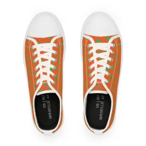 Orange Crane Print Men's Sneakers, Green and Orange Japanese Crane Print Men's Low Top Sneaker Shoes (US Size: 5-14)