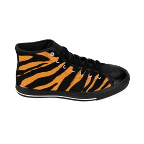 Orange Zebra Men's High Tops, Zebra Striped Animal Print Men's Classic Sneakers Running Fashion Canvas Shoes