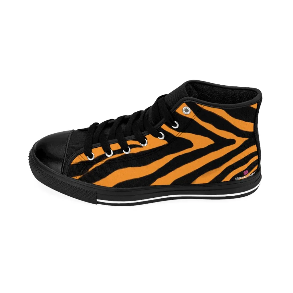 Orange Zebra Men's High Tops, Zebra Striped Animal Print Men's Classic Sneakers Running Fashion Canvas Shoes