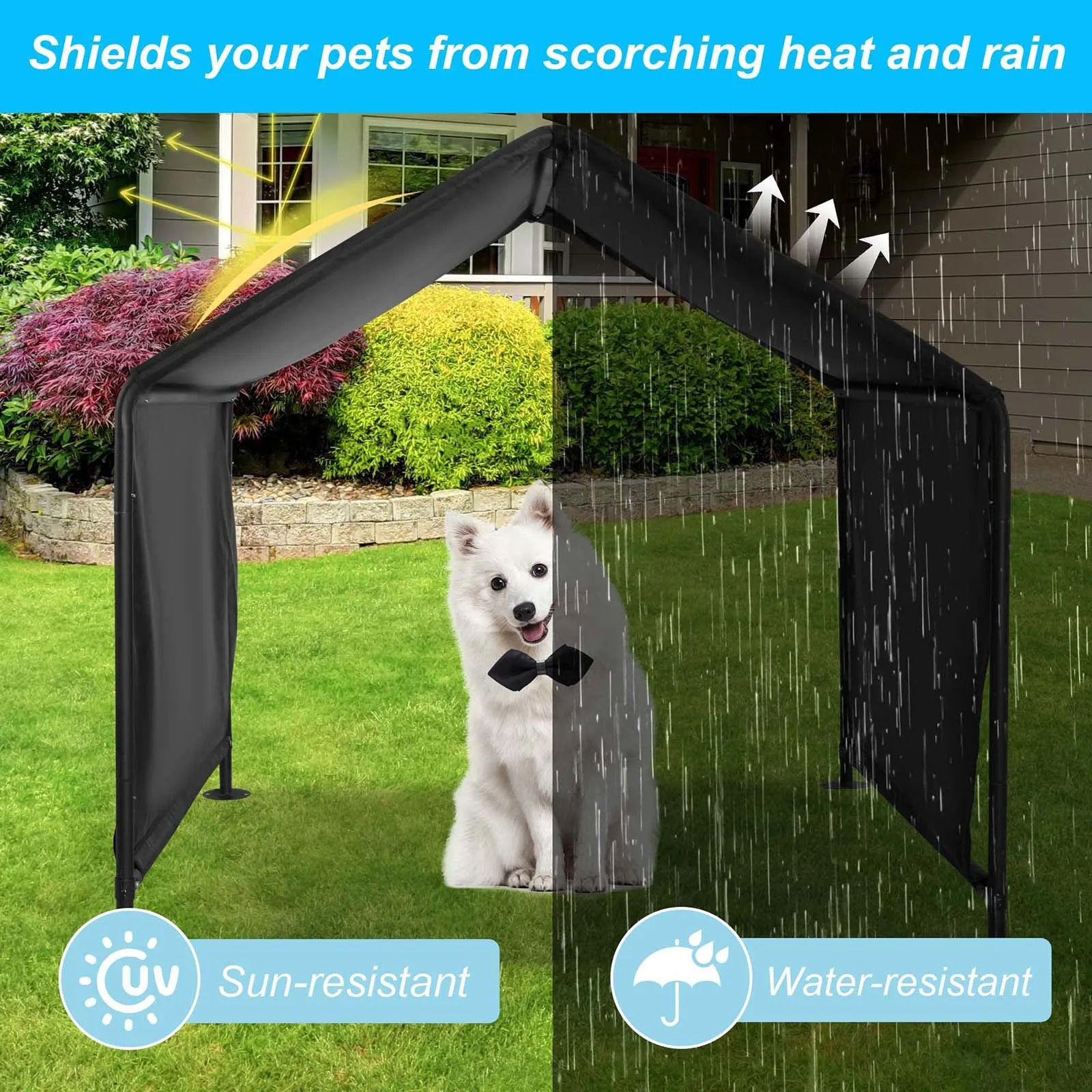 Outdoor Dog Shade Shelter, Outdoor Pet Canopy Tent with Waterproof Roof, 50"x 50"x 43"