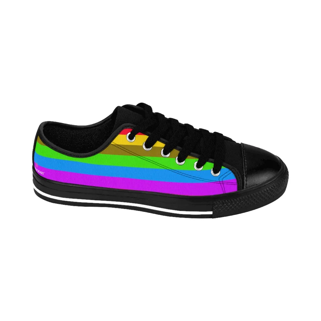 Rainbow Stripes Best Women's Sneakers, Gay Pride Horizontal Striped Ladies' Tennis Shoes Low Tops