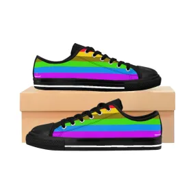 Rainbow Stripes Best Women's Sneakers, Gay Pride Horizontal Striped Ladies' Tennis Shoes Low Tops