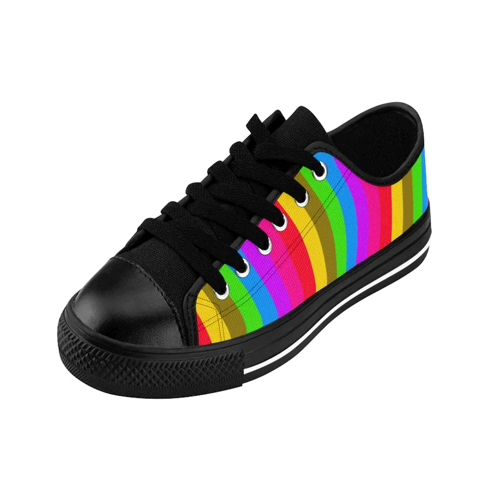 Rainbow Stripes Best Women's Sneakers, Gay Pride Vertical Striped Ladies' Tennis Shoes Low Tops