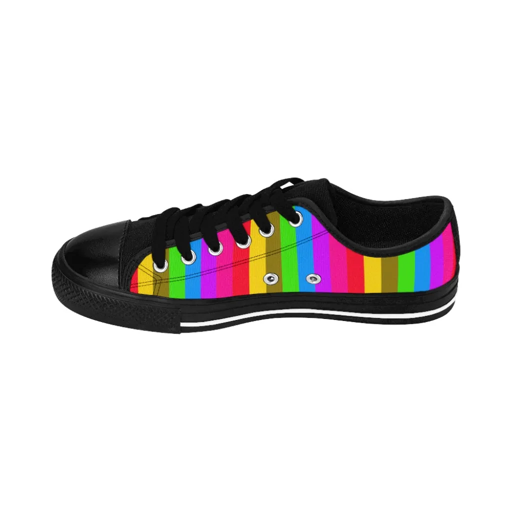 Rainbow Stripes Best Women's Sneakers, Gay Pride Vertical Striped Ladies' Tennis Shoes Low Tops