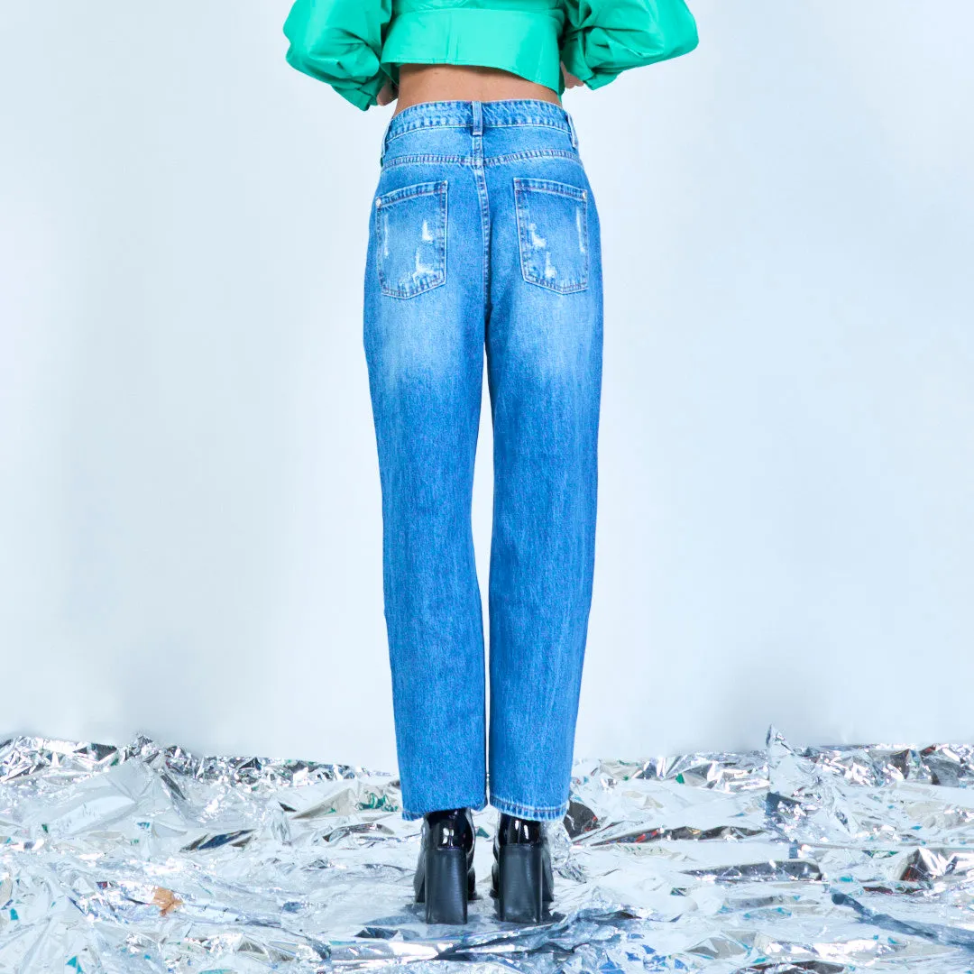 Ripped high-waist straight jeans wholesale