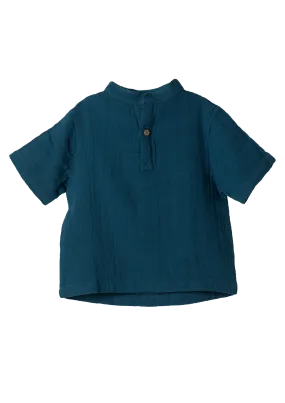 Short sleeve shirt Play of Colors Petrol-blue organic muslin