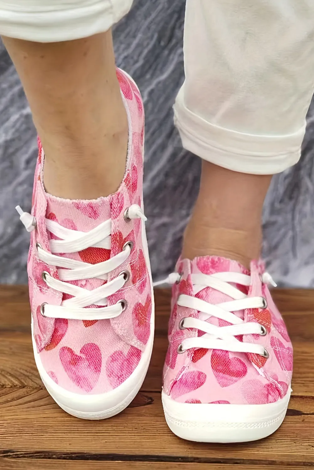 Strawberry Pink Heart Shaped Criss Cross Slip On Canvas Shoes