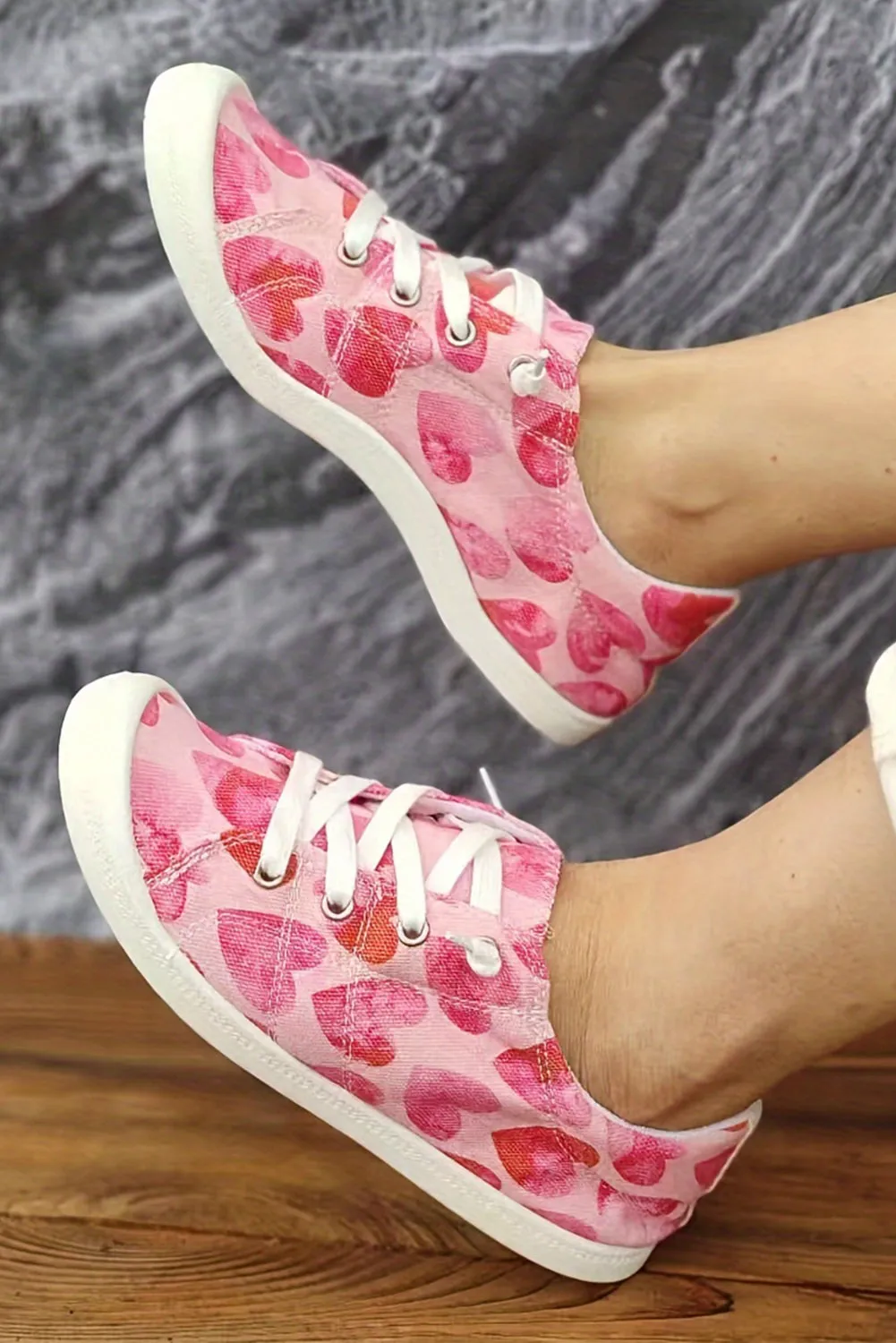 Strawberry Pink Heart Shaped Criss Cross Slip On Canvas Shoes