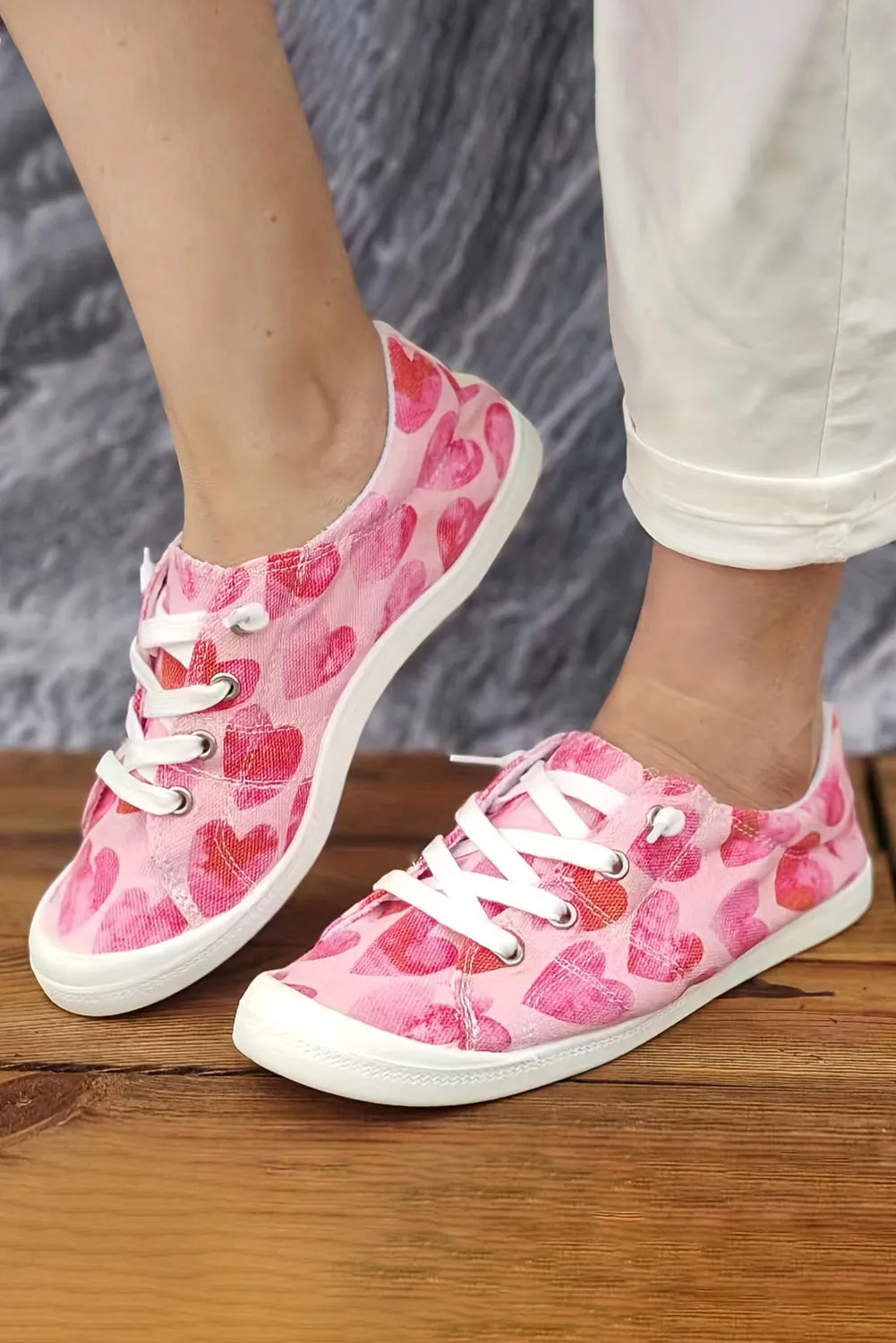 Strawberry Pink Heart Shaped Criss Cross Slip On Canvas Shoes