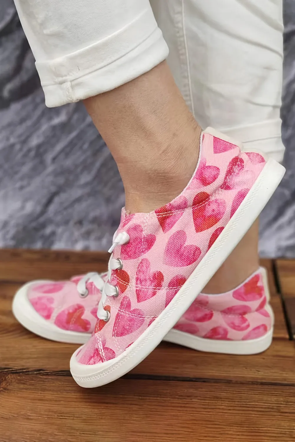 Strawberry Pink Heart Shaped Criss Cross Slip On Canvas Shoes