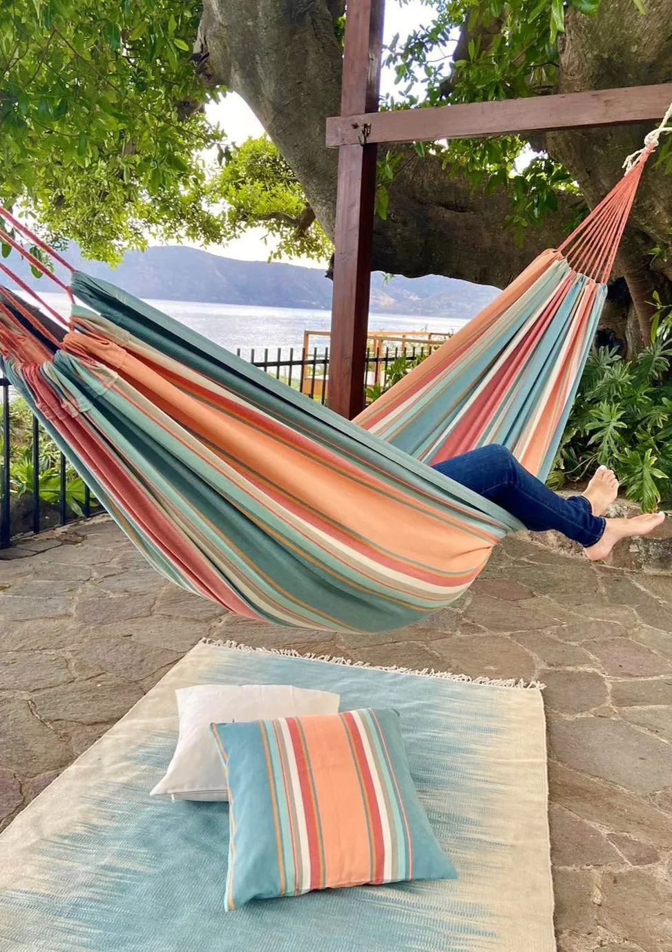 Striped Pink & Blue Cotton Canvas Hammock | PASTEL