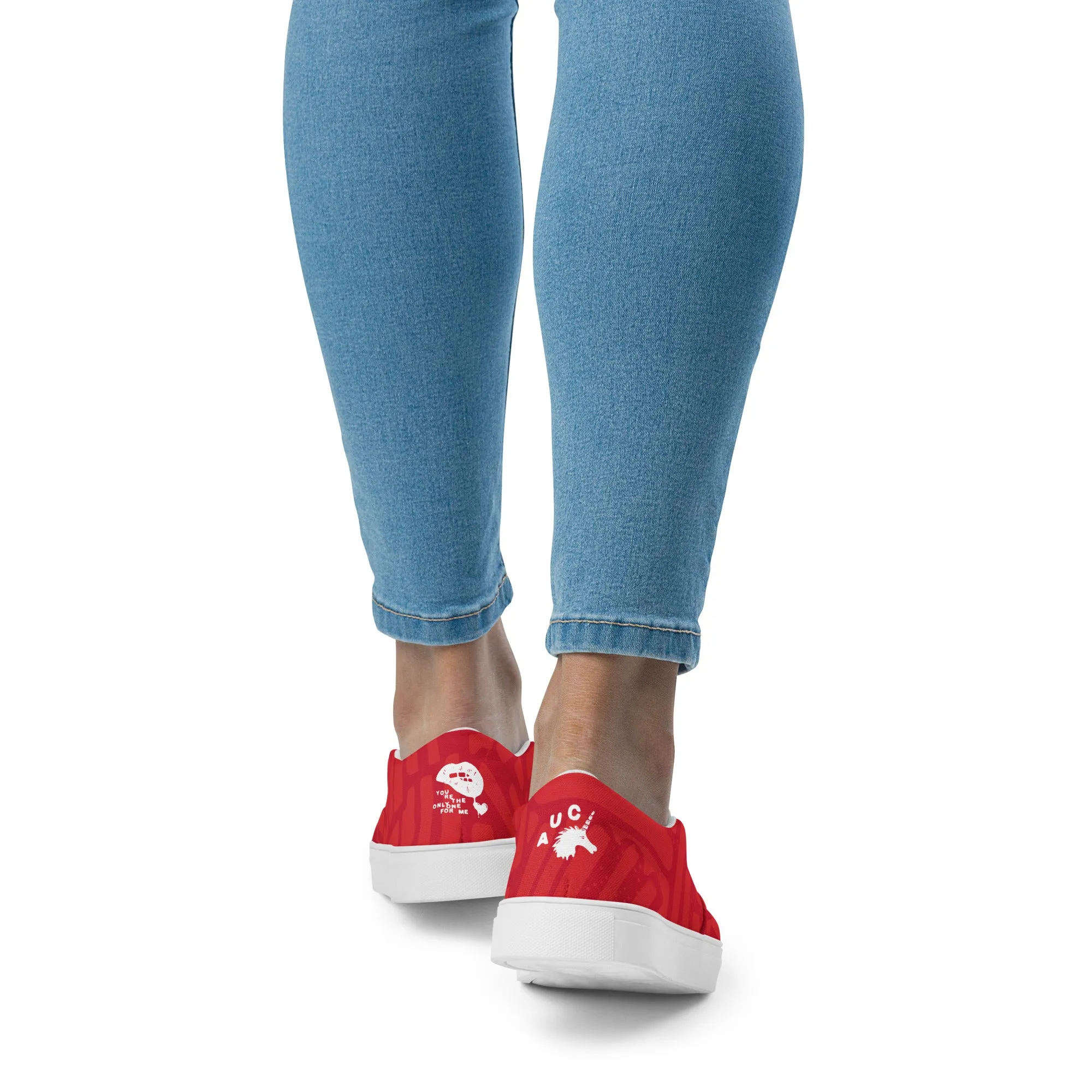 Take a Left at the Fork - Red- Canvas Slip-ons - Women’s