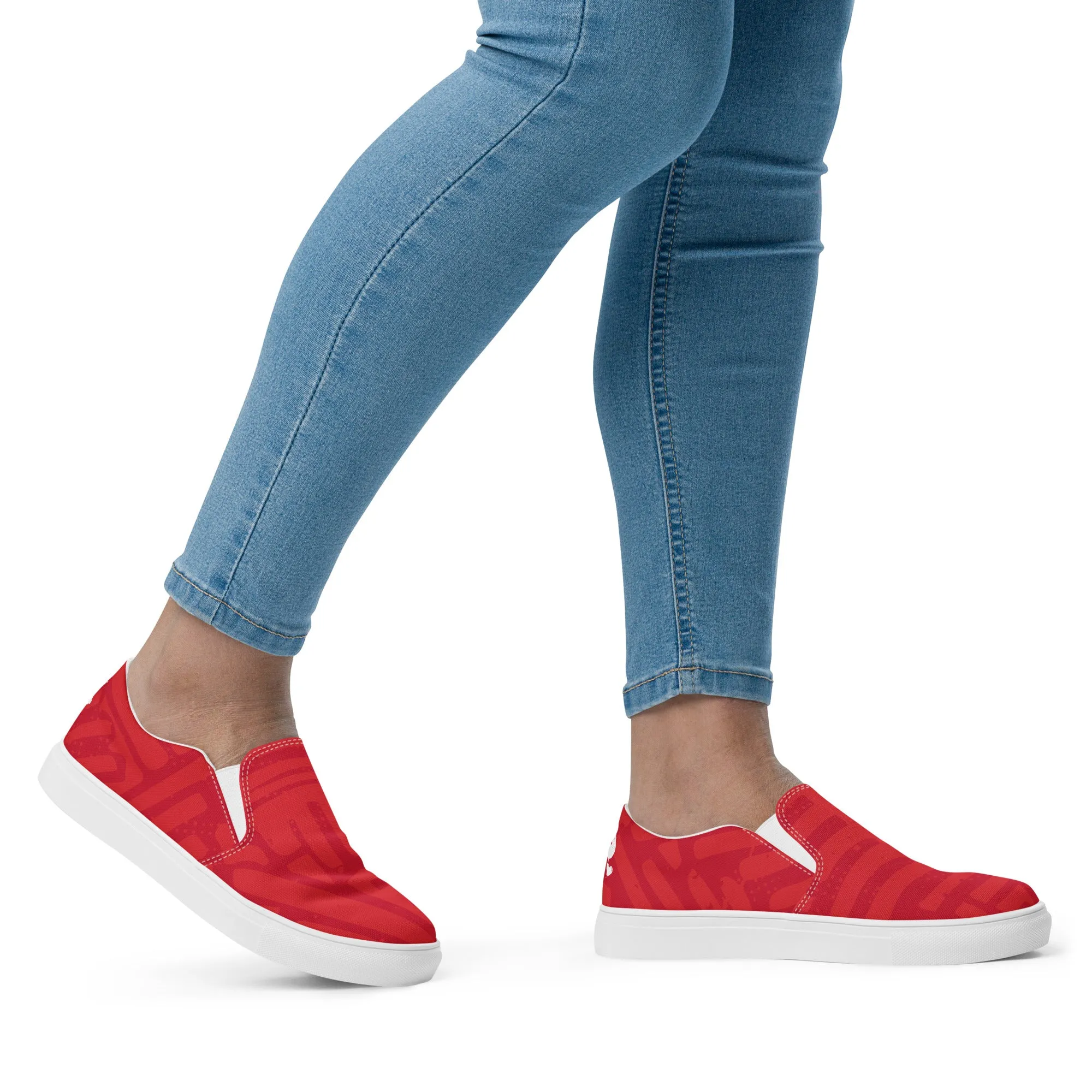 Take a Left at the Fork - Red- Canvas Slip-ons - Women’s