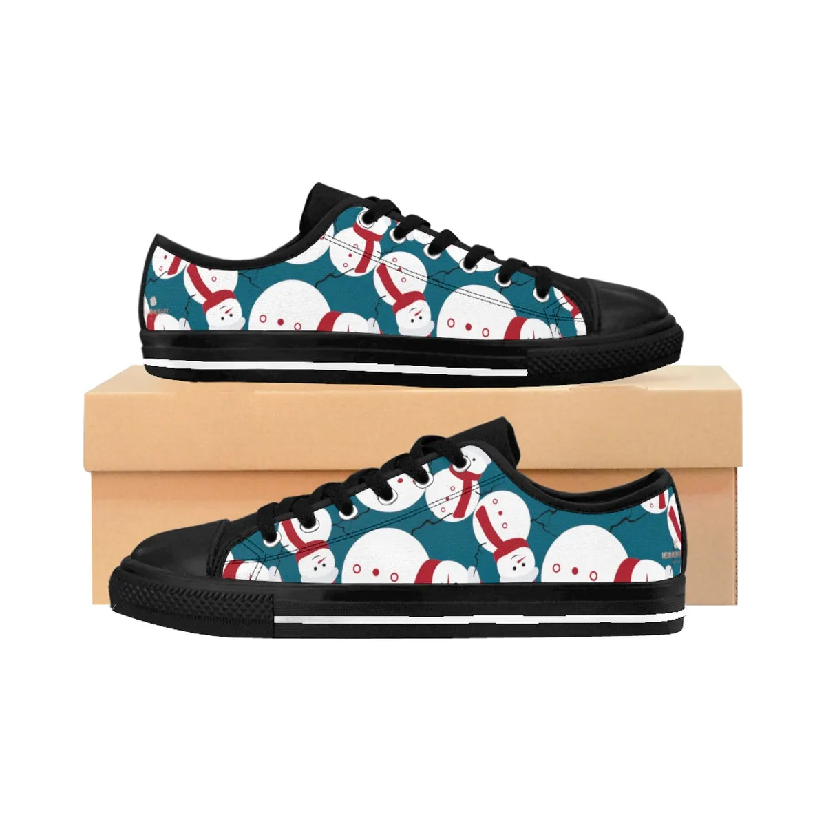 Teal Blue Xmas Men's Sneakers, Red White Snowman Christmas Print Men's Low Top Sneakers (US Size: 6-14)