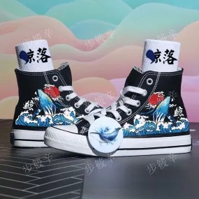 Trendy graffiti ink dragon astronaut canvas shoes