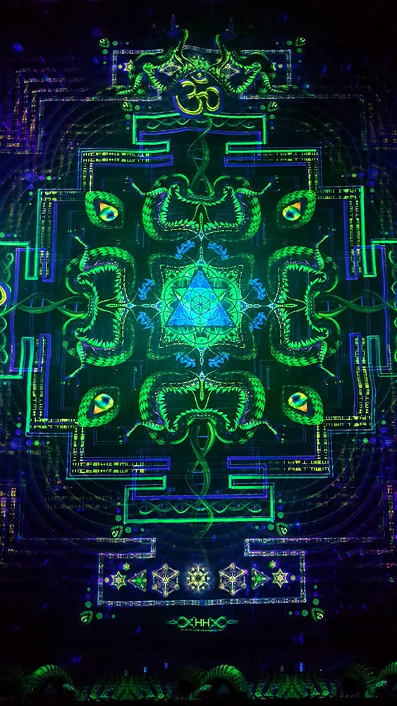 UV Active NEON Canvas Backdrop - Divine Yantra 75 x 75 cm