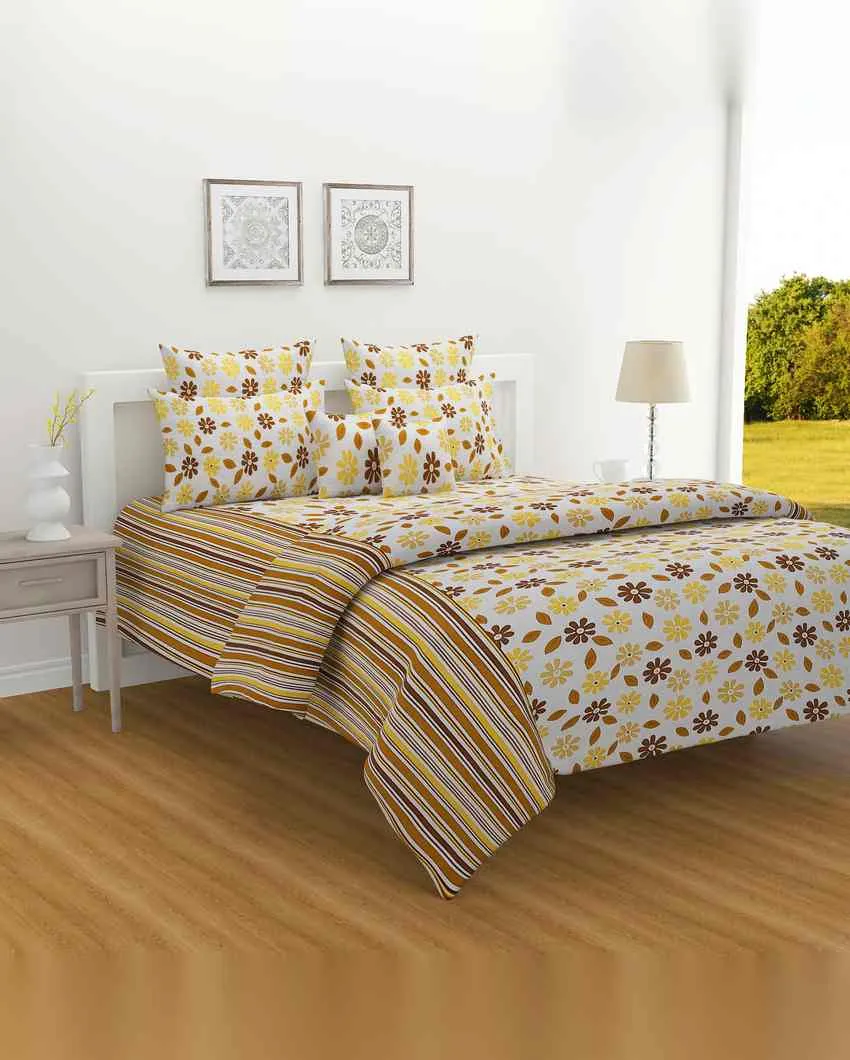 Vibrant Floral Veda Pure Cotton One King Fitted Bedsheet With Two Pillow Covers Set | 78 x 72 x 10 inches